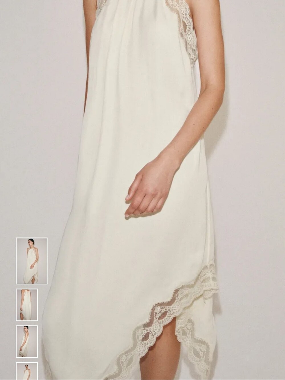 Zara Cream Asymmetrical Lace-Trim Midi Dress - Picture 3 of 13